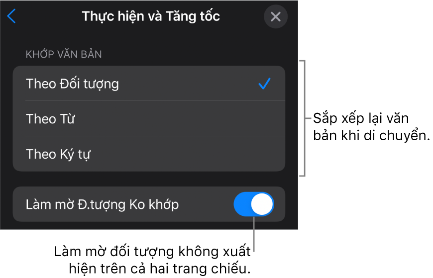 Các tùy chọn thực hiện và tăng tốc Chuyển động ma thuật trong khung Tăng tốc.