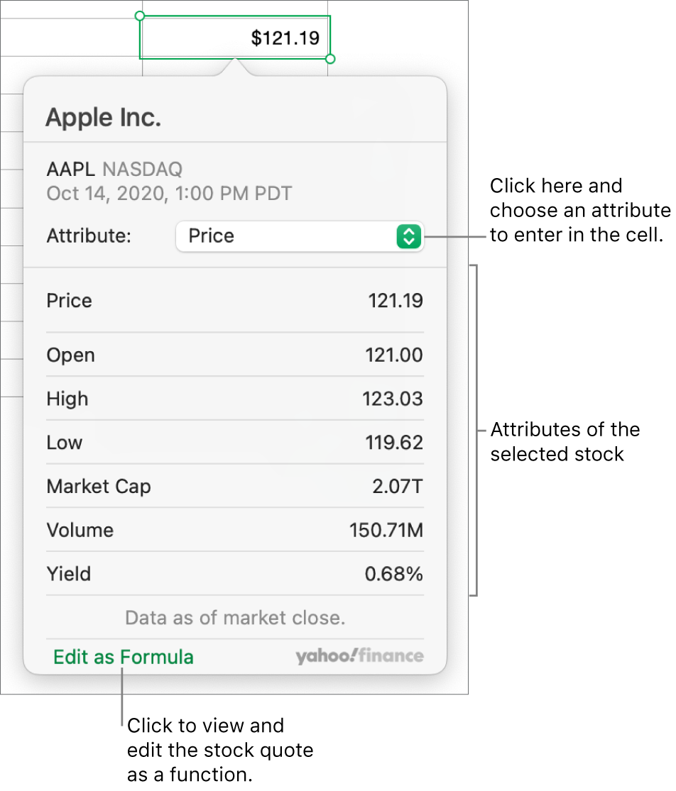 The dialog for entering stock attribute information, with Apple as the selected stock.