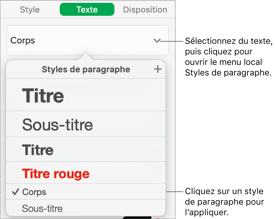 Menu Styles de paragraphe.