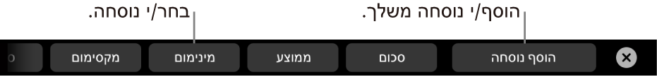 ב-MacBook Pro, ה-Touch Bar מציג כלי בקרה להוספת נוסחה משלך ולבחירת נוסחאות נפוצות.