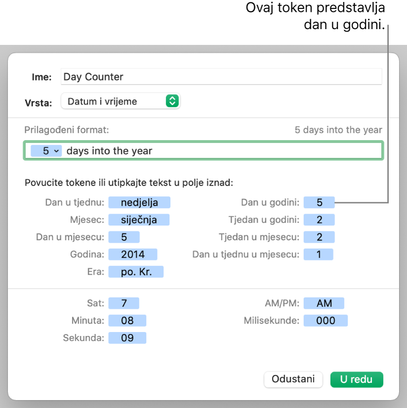 Vlastiti format ćelije s datumom i vremenom.