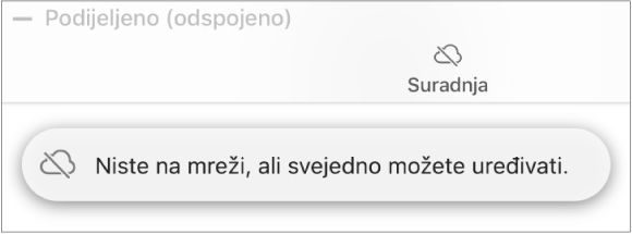 U upozorenju na zaslonu piše “Niste na mreži, ali još uvijek možete uređivati.”