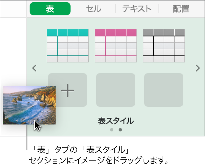 イメージを表スタイルにドラッグして新しいスタイルを作成している状態。