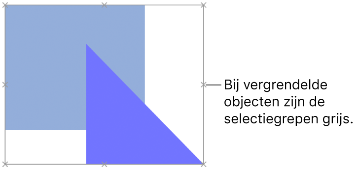 Vergrendelde objecten met gedimde selectiegrepen.