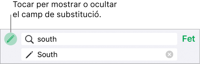 Controls per buscar i substituir text.