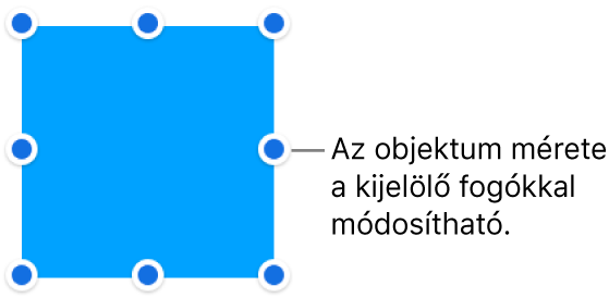 Egy objektum és a szegélyén lévő kék pontok, amelyekkel az objektum mérete módosítható.