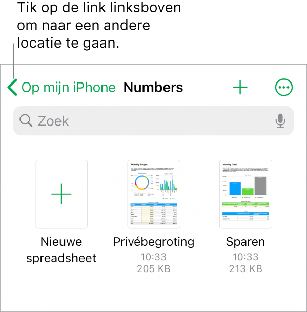 De spreadsheetweergave voor een iPhone.