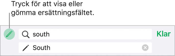 Reglage för att söka efter och ersätta text.