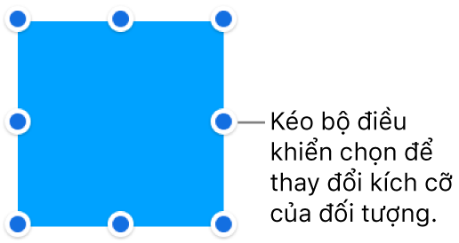 Đối tượng có các dấu chấm màu lam trên đường viền để thay đổi kích cỡ của đối tượng.