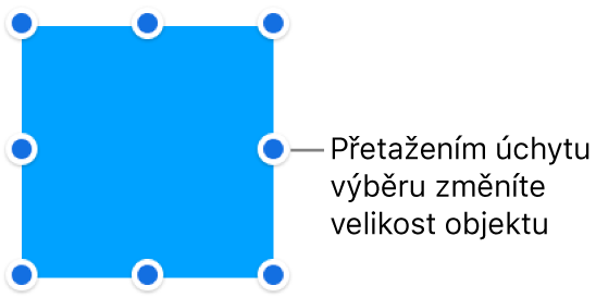 Objekt s modrými body po obvodu, pomocí nichž lze měnit jeho velikost