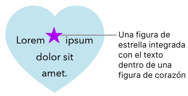 Una figura de estrella aparece integrada en texto situado en el interior de una figura de corazón.