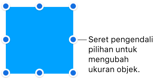 Objek dengan titik berwarna biru di tepinya untuk mengubah ukuran objek.