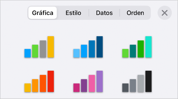 Estilos de gráficas en la pestaña Gráfica del menú Formato.