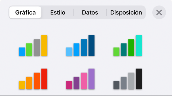 Estilos de gráfica en la pestaña Gráfica del menú Formato.