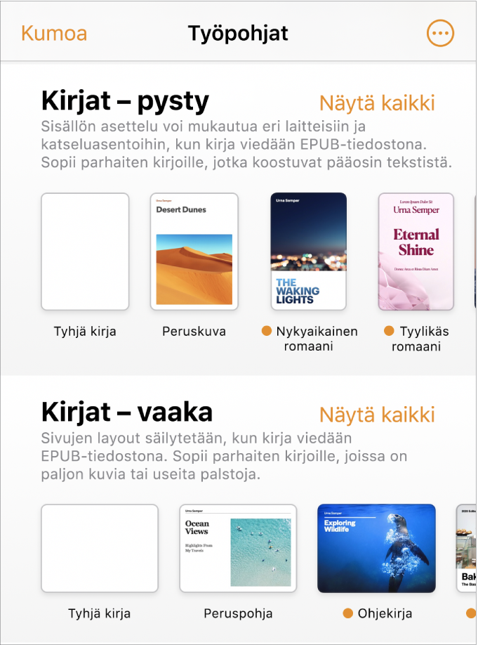 Työpohjan valitsin, jossa on pystysuuntaisia kirjatyöpohjia ylhäällä ja vaakasuuntaisia kirjatyöpohjia alhaalla.