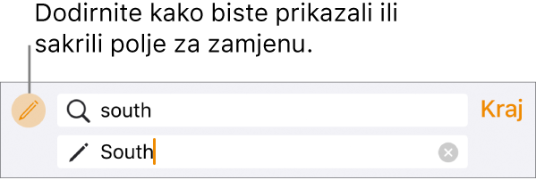 Kontrole za nalaženje i zamjenu teksta.