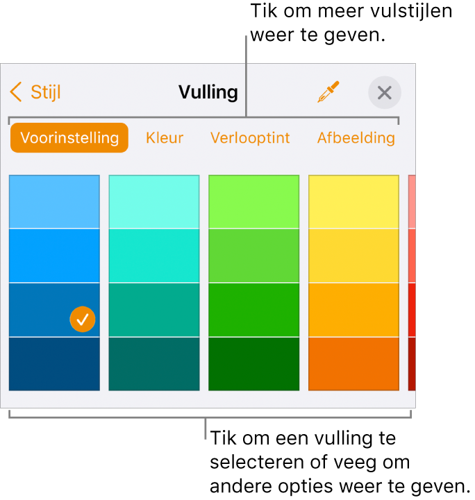 Vulopties in het tabblad 'Stijl' van de opmaakknop.