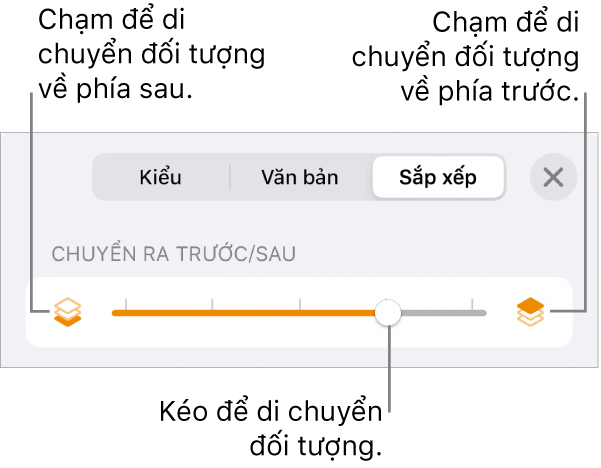 Nút Chuyển ra sau, nút Chuyển ra trước và thanh trượt tạo lớp.