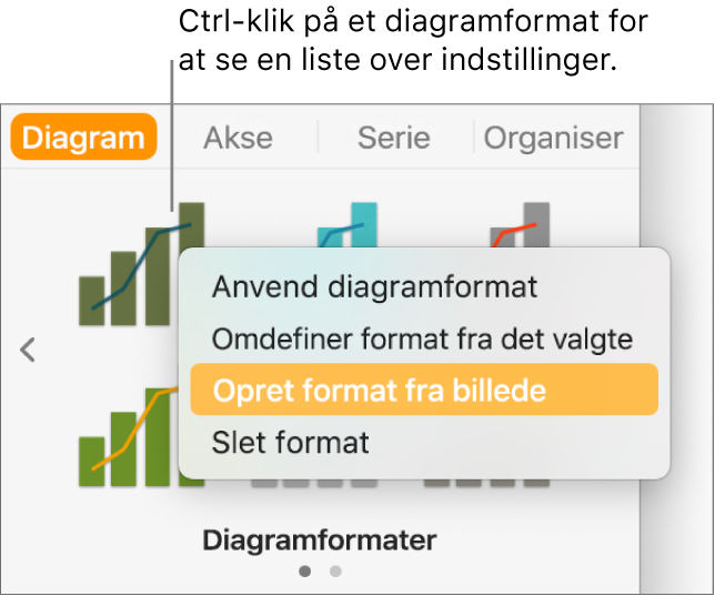 Genvejsmenuen til diagramformater.