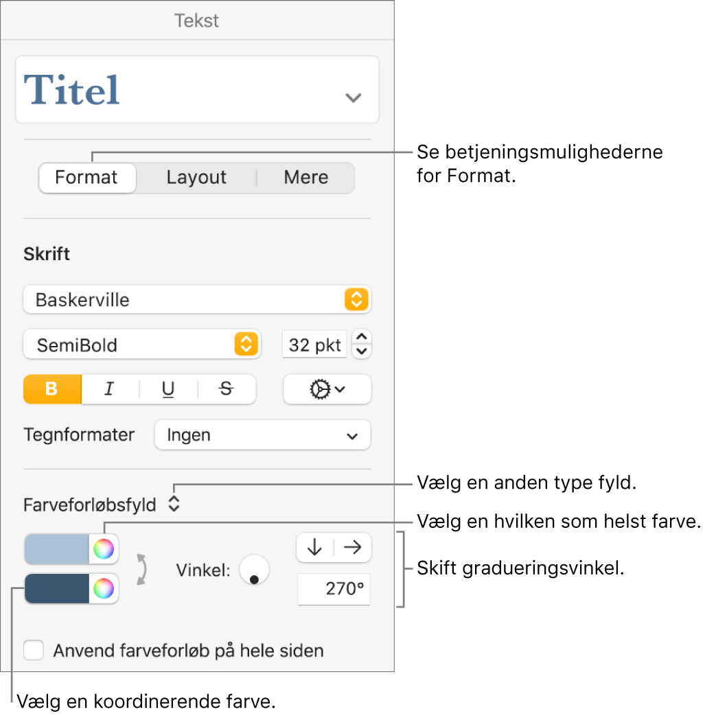 Betjeningsmuligheder til valg af færdige farver eller andre farver.