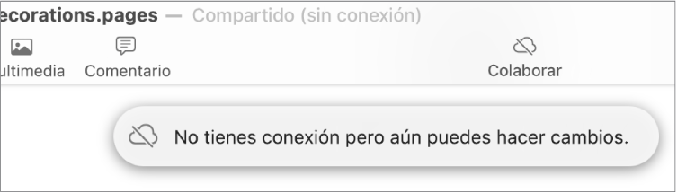 Una alerta en la pantalla dice “No tienes conexión pero aún puedes hacer cambios”.