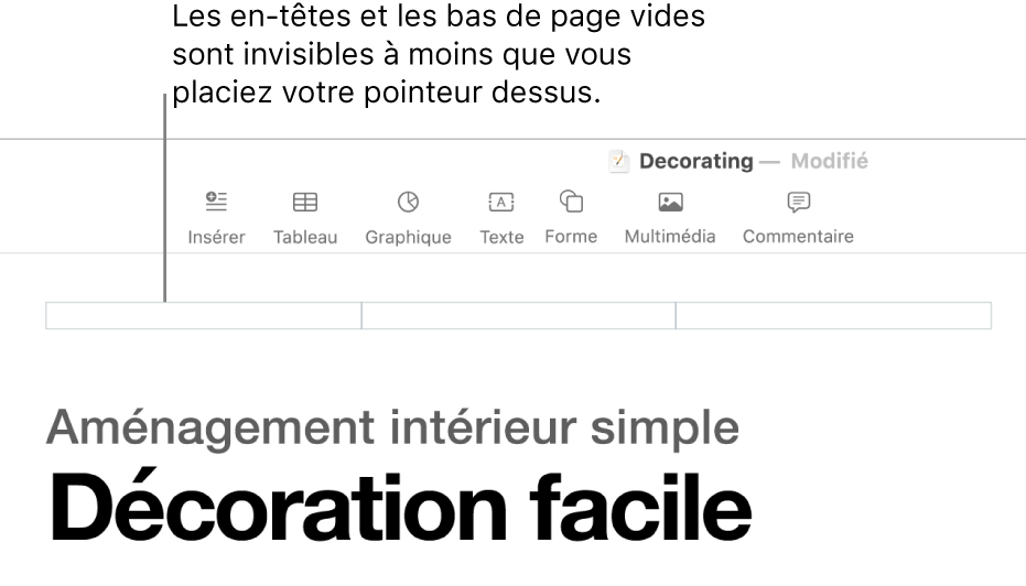 Trois champs d’en-tête au-dessus du titre d’un document.
