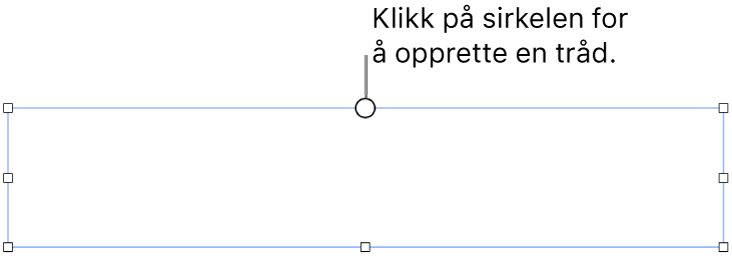 En tom tekstrute med en hvit sirkel øverst og størrelsesendringshåndtak i hjørnene, på sidene og nederst.