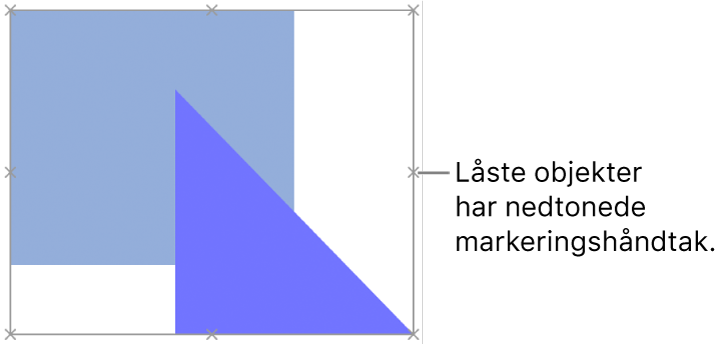 Låste objekter med nedtonede markeringshåndtak.