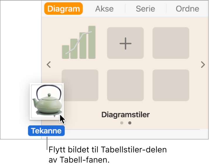 Et bilde flyttes til tabellstilpanelet for å opprette en ny stil.
