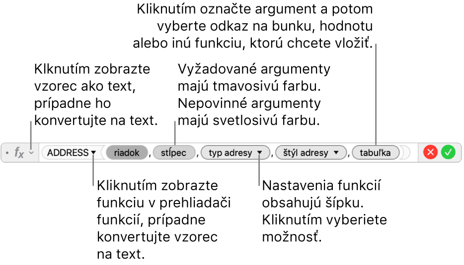 Editor vzorcov so zobrazenou funkciou ADDRESS a tokenmi tohto argumentu.