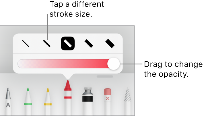 Controls for choosing a stroke size and a slider for adjusting the opacity.