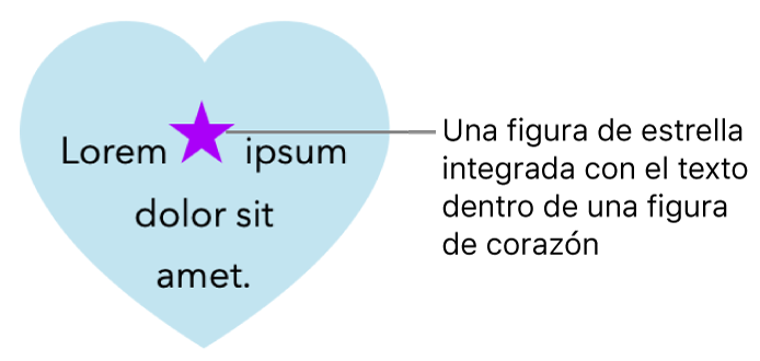 Una figura de estrella aparece integrada en texto situado en el interior de una figura de corazón.