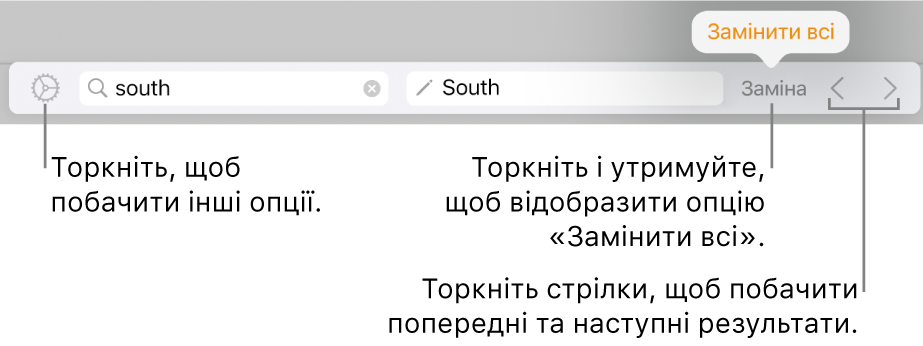 Елементи керування пошуком і заміною тексту.