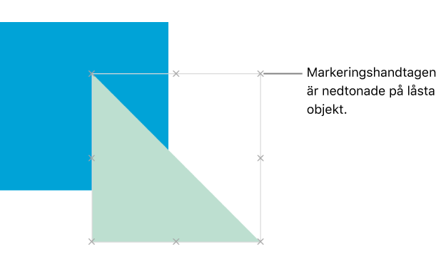 Ett låst objekt med gråmarkerade markeringshandtag.