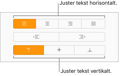 Knappene for horisontal og vertikal tekstjustering i Format-sidepanelet.