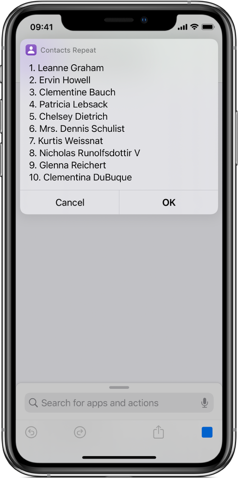 The result of a shortcut showing a list of users.