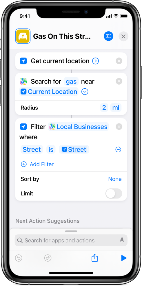 Filter Locations Where action in shortcut editor.