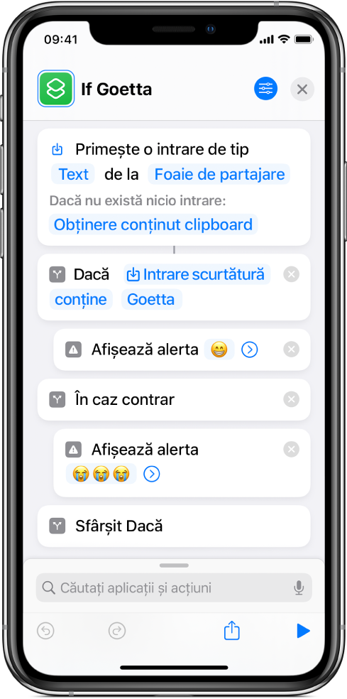 Configurarea unei acțiuni Dacă.