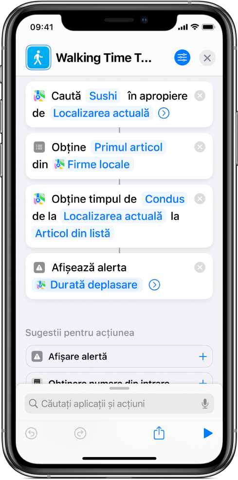 Editorul de acțiuni afișând o acțiune de obținere.
