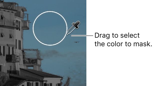 The Color Mask eyedropper being dragged over an image in the viewer