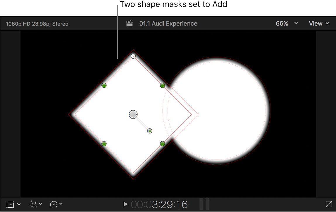 The viewer showing two overlapping white shapes on a black background