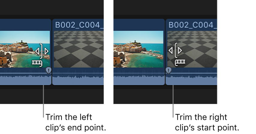 The trim icon changing to show whether the left clip or right clip will be trimmed