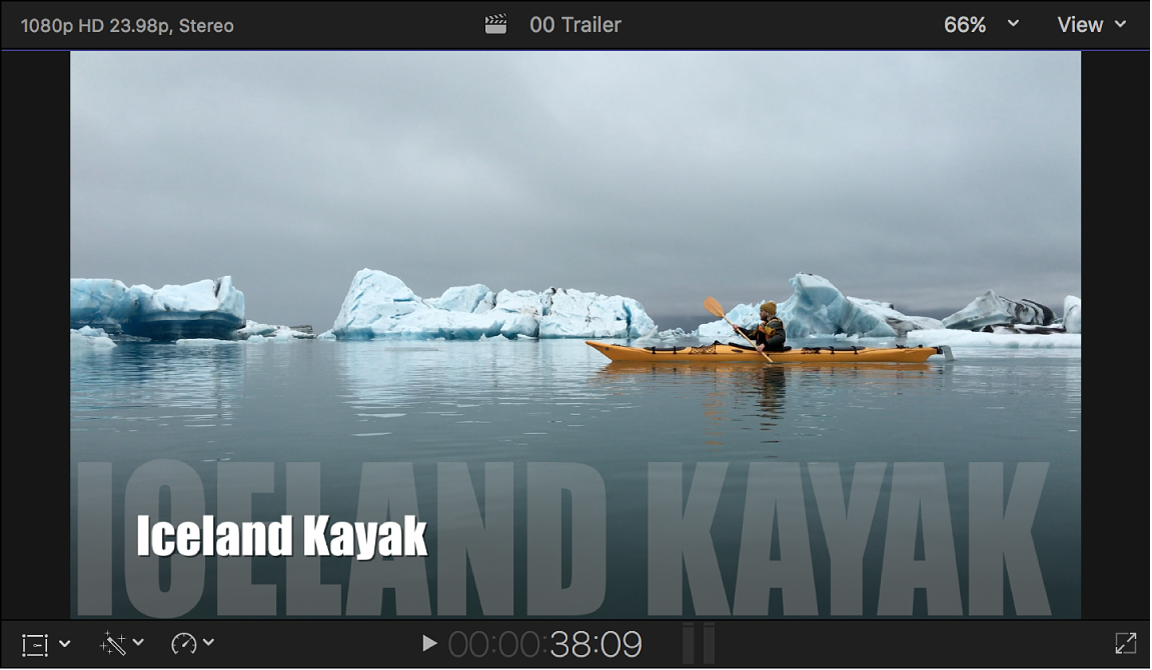The viewer showing a trailer with title text at the bottom of the screen