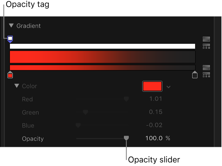 The Opacity slider in the gradient controls