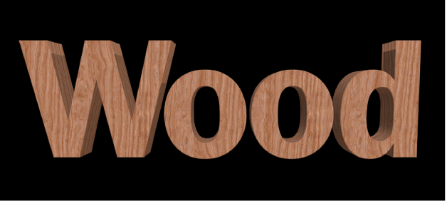 3D text in the viewer with the Wood substance applied