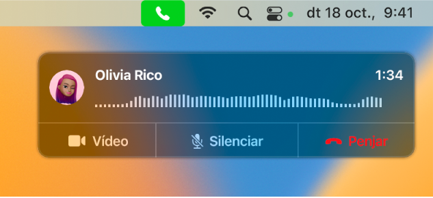 Part de la pantalla d’un Mac amb la finestra de notificació de trucada.