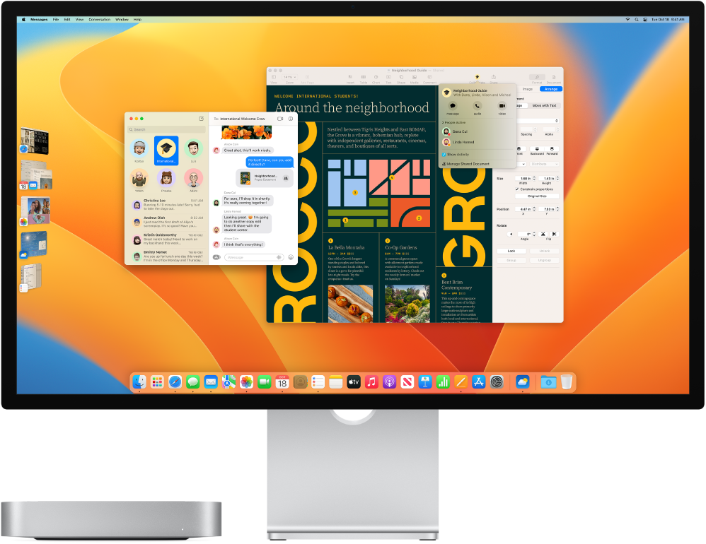 Kuvariga ühendatud Mac mini, mille töölaual kuvatakse Control Centerit ning mitut avatud rakendust.