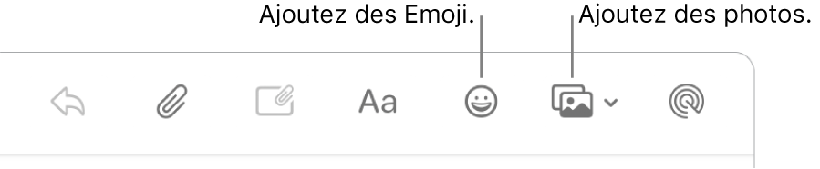 Une fenêtre Rédiger avec les boutons Emoji et Photos.
