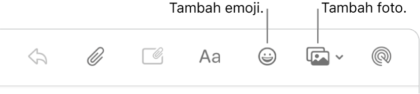 Jendela tulis menampilkan tombol emoji dan foto.