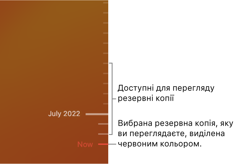 Часова шкала резервного копіювання Time Machine.